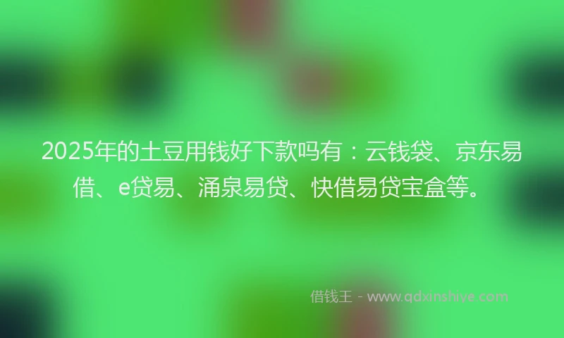 2025年的土豆用钱好下款吗有：云钱袋、京东易借、e贷易、涌泉易贷、快借易贷宝盒等。