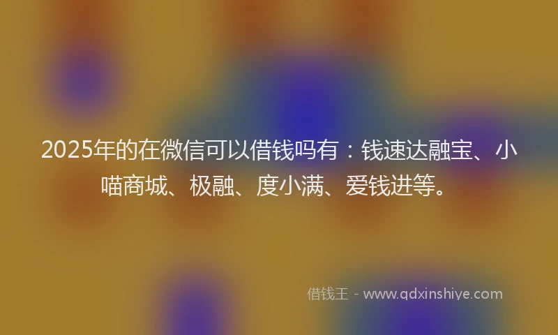 2025年的在微信可以借钱吗有：钱速达融宝、小喵商城、极融、度小满、爱钱进等。