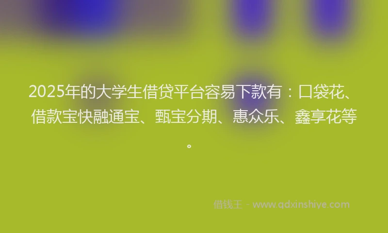 2025年的大学生借贷平台容易下款有：口袋花、借款宝快融通宝、甄宝分期、惠众乐、鑫享花等。