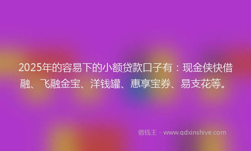 2025年的容易下的小额贷款口子有：现金侠快借融、飞融金宝、洋钱罐、惠享宝券、易支花等。