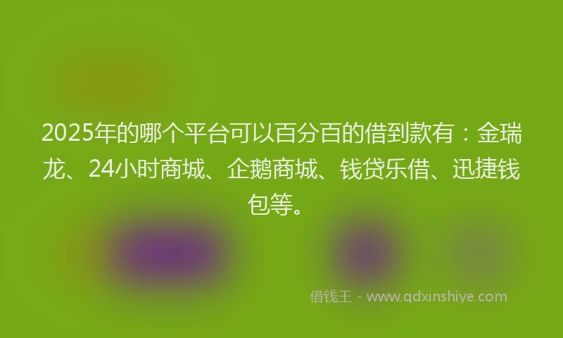 2025年的哪个平台可以百分百的借到款有：金瑞龙、24小时商城、企鹅商城、钱贷乐借、迅捷钱包等。