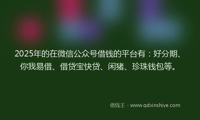 2025年的在微信公众号借钱的平台有：好分期、你我易借、借贷宝快贷、闲猪、珍珠钱包等。