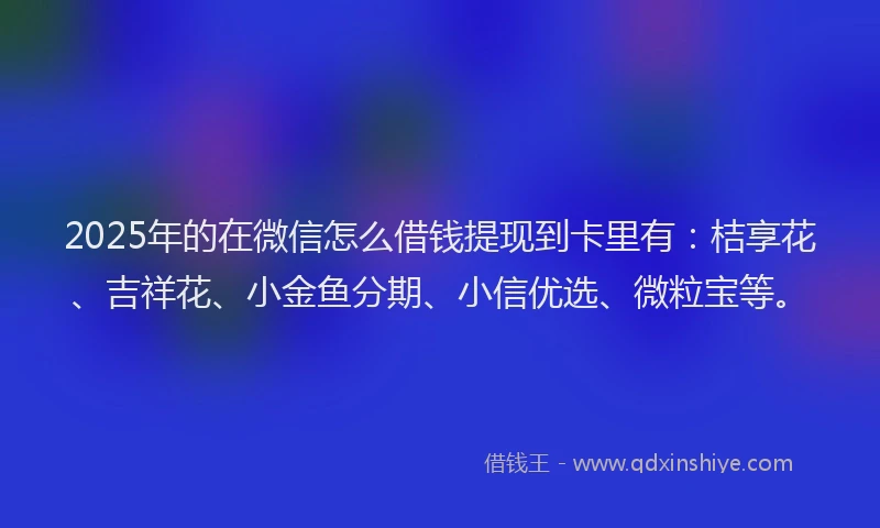 2025年的在微信怎么借钱提现到卡里有：桔享花、吉祥花、小金鱼分期、小信优选、微粒宝等。