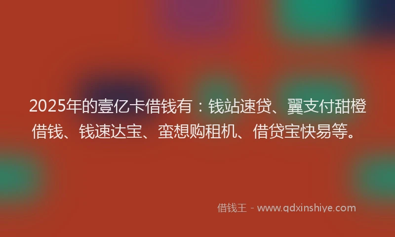 2025年的壹亿卡借钱有：钱站速贷、翼支付甜橙借钱、钱速达宝、蛮想购租机、借贷宝快易等。