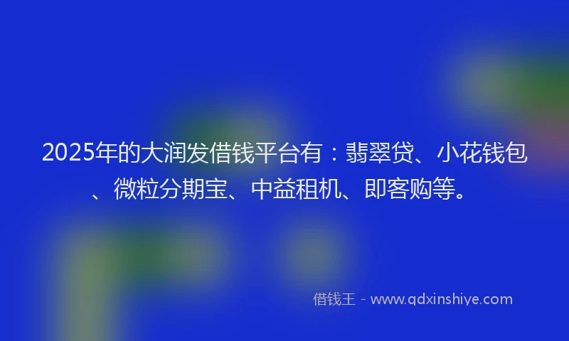 2025年的大润发借钱平台有：翡翠贷、小花钱包、微粒分期宝、中益租机、即客购等。