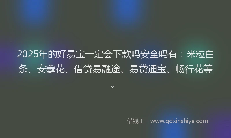 2025年的好易宝一定会下款吗安全吗有：米粒白条、安鑫花、借贷易融途、易贷通宝、畅行花等。