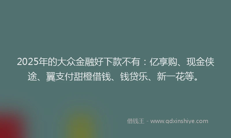 2025年的大众金融好下款不有：亿享购、现金侠途、翼支付甜橙借钱、钱贷乐、新一花等。