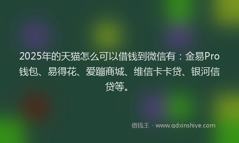 2025年的天猫怎么可以借钱到微信有：金易Pro钱包、易得花、爱蹦商城、维信卡卡贷、银河信贷等。