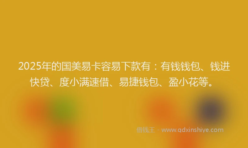 2025年的国美易卡容易下款有：有钱钱包、钱进快贷、度小满速借、易捷钱包、盈小花等。