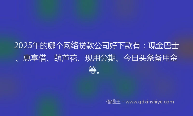 2025年的哪个网络贷款公司好下款有：现金巴士、惠享借、葫芦花、现用分期、今日头条备用金等。