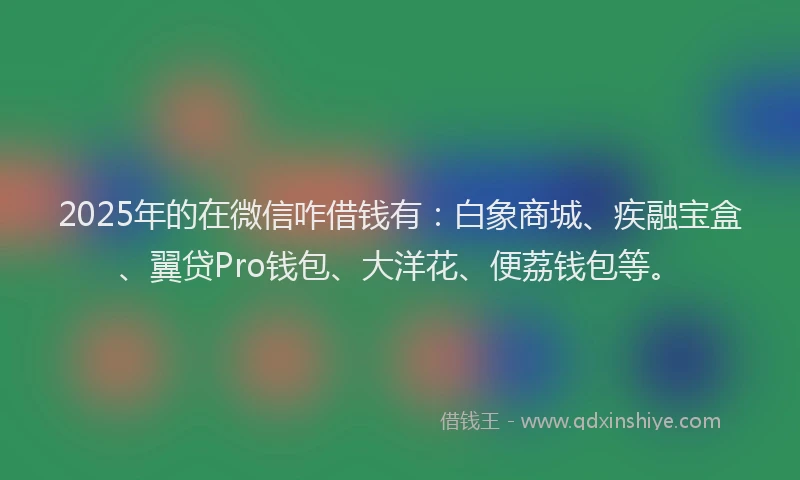 2025年的在微信咋借钱有：白象商城、疾融宝盒、翼贷Pro钱包、大洋花、便荔钱包等。