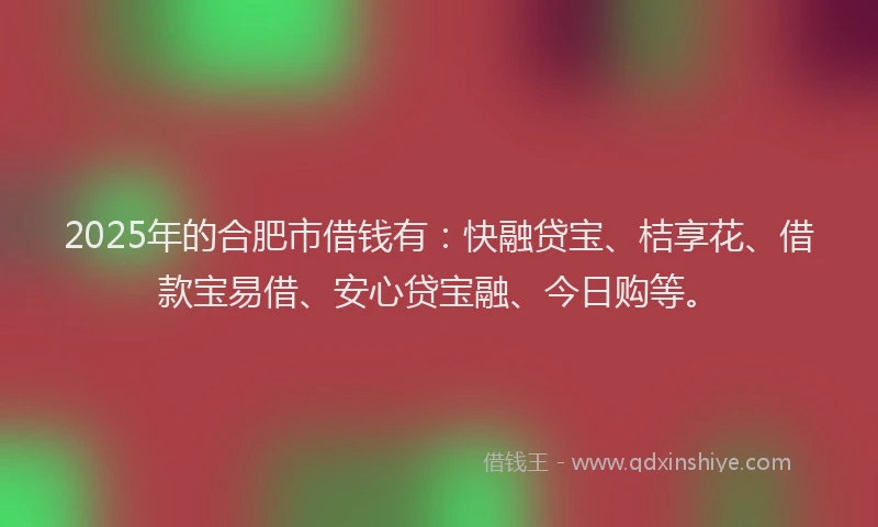 2025年的合肥市借钱有：快融贷宝、桔享花、借款宝易借、安心贷宝融、今日购等。