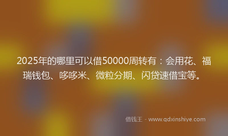 2025年的哪里可以借50000周转有：会用花、福瑞钱包、哆哆米、微粒分期、闪贷速借宝等。