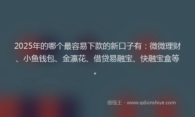 2025年的哪个最容易下款的新口子有：微微理财、小鱼钱包、金瀛花、借贷易融宝、快融宝盒等。