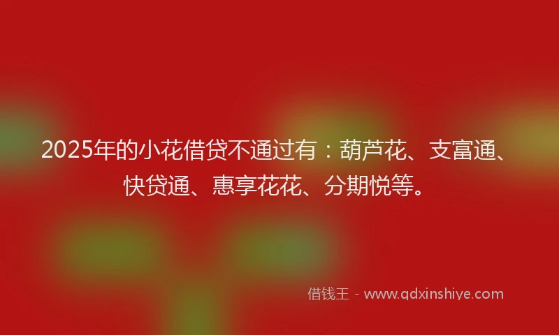 2025年的小花借贷不通过有：葫芦花、支富通、快贷通、惠享花花、分期悦等。