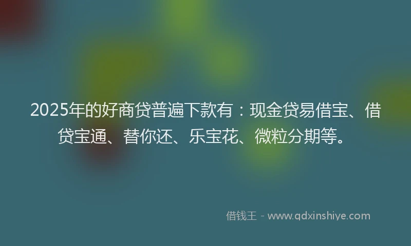 2025年的好商贷普遍下款有：现金贷易借宝、借贷宝通、替你还、乐宝花、微粒分期等。