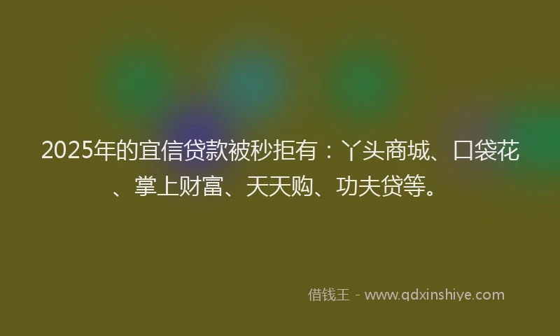 2025年的宜信贷款被秒拒有：丫头商城、口袋花、掌上财富、天天购、功夫贷等。
