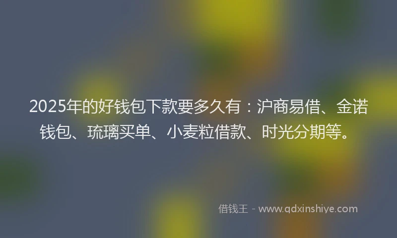 2025年的好钱包下款要多久有：沪商易借、金诺钱包、琉璃买单、小麦粒借款、时光分期等。