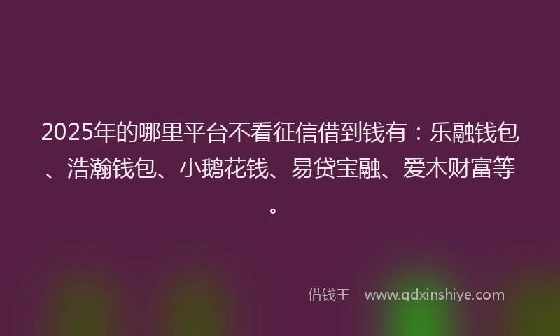 2025年的哪里平台不看征信借到钱有：乐融钱包、浩瀚钱包、小鹅花钱、易贷宝融、爱木财富等。