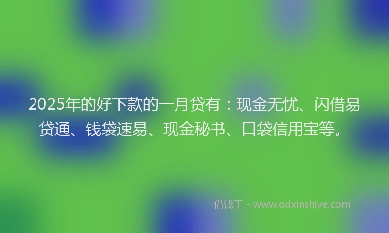 2025年的好下款的一月贷有：现金无忧、闪借易贷通、钱袋速易、现金秘书、口袋信用宝等。