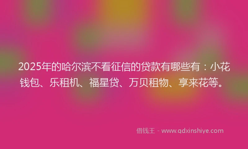 2025年的哈尔滨不看征信的贷款有哪些有：小花钱包、乐租机、福星贷、万贝租物、享来花等。