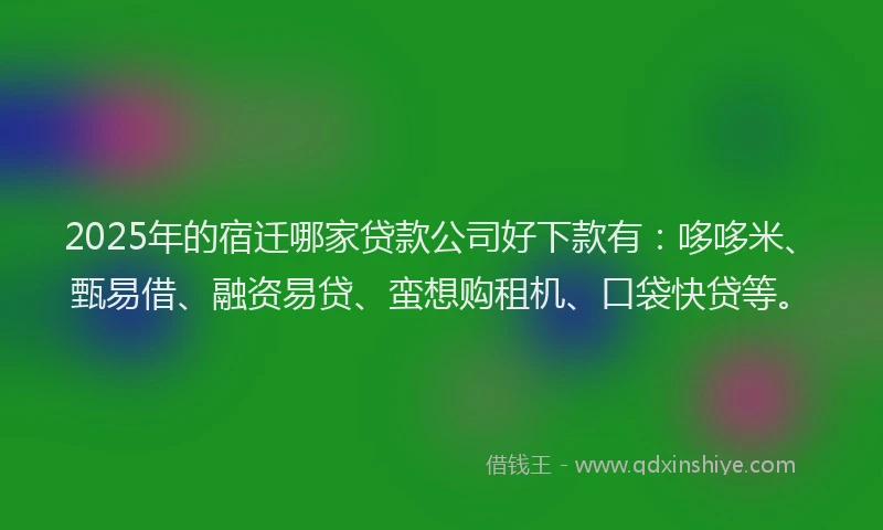 2025年的宿迁哪家贷款公司好下款有：哆哆米、甄易借、融资易贷、蛮想购租机、口袋快贷等。