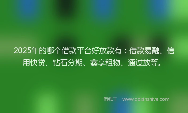 2025年的哪个借款平台好放款有：借款易融、信用快贷、钻石分期、鑫享租物、通过放等。