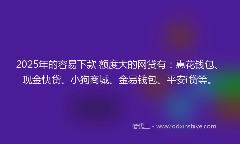2025年的容易下款 额度大的网贷有：惠花钱包、现金快贷、小狗商城、金易钱包、平安i贷等。
