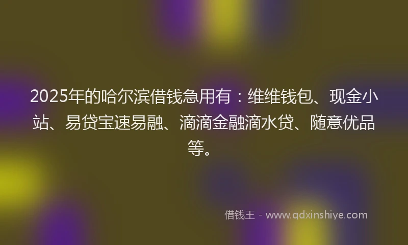 2025年的哈尔滨借钱急用有：维维钱包、现金小站、易贷宝速易融、滴滴金融滴水贷、随意优品等。