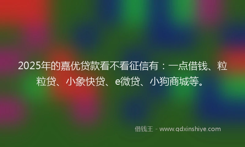 2025年的嘉优贷款看不看征信有：一点借钱、粒粒贷、小象快贷、e微贷、小狗商城等。