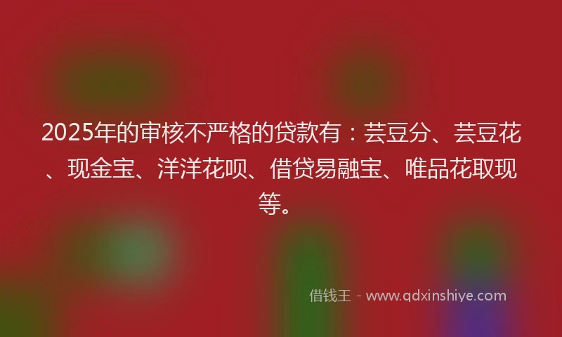 2025年的审核不严格的贷款有：芸豆分、芸豆花、现金宝、洋洋花呗、借贷易融宝、唯品花取现等。