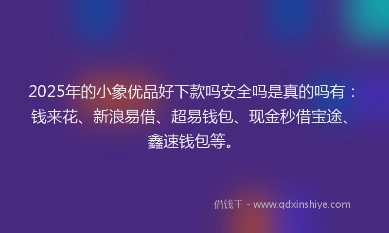 2025年的小象优品好下款吗安全吗是真的吗有：钱来花、新浪易借、超易钱包、现金秒借宝途、鑫速钱包等。