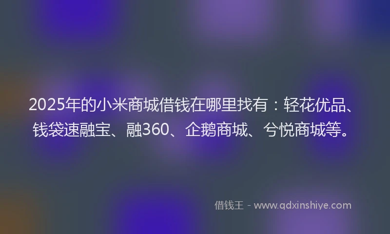 2025年的小米商城借钱在哪里找有：轻花优品、钱袋速融宝、融360、企鹅商城、兮悦商城等。