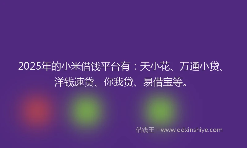 2025年的小米借钱平台有：天小花、万通小贷、洋钱速贷、你我贷、易借宝等。