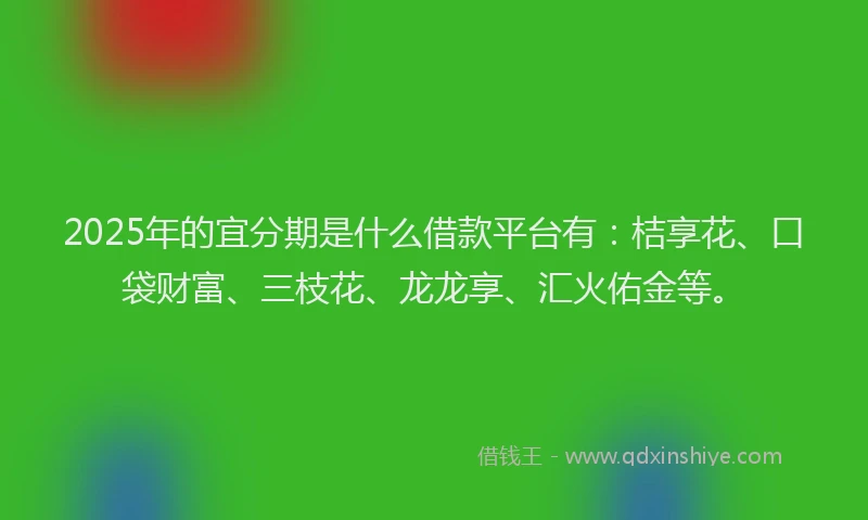 2025年的宜分期是什么借款平台有：桔享花、口袋财富、三枝花、龙龙享、汇火佑金等。
