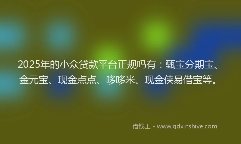 2025年的小众贷款平台正规吗有：甄宝分期宝、金元宝、现金点点、哆哆米、现金侠易借宝等。
