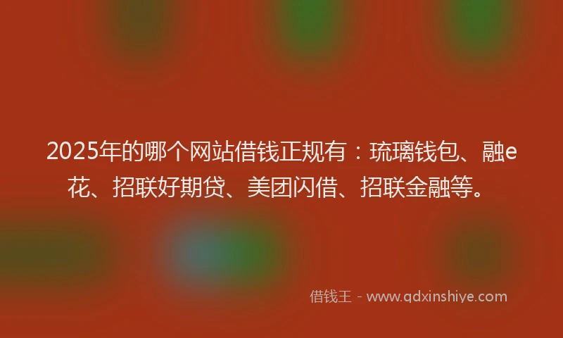 2025年的哪个网站借钱正规有：琉璃钱包、融e花、招联好期贷、美团闪借、招联金融等。