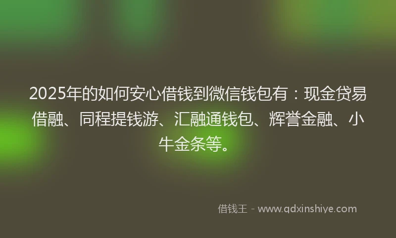 2025年的如何安心借钱到微信钱包有：现金贷易借融、同程提钱游、汇融通钱包、辉誉金融、小牛金条等。