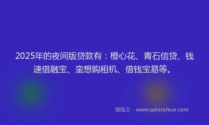 2025年的夜间版贷款有：橙心花、青石信贷、钱速借融宝、蛮想购租机、借钱宝易等。