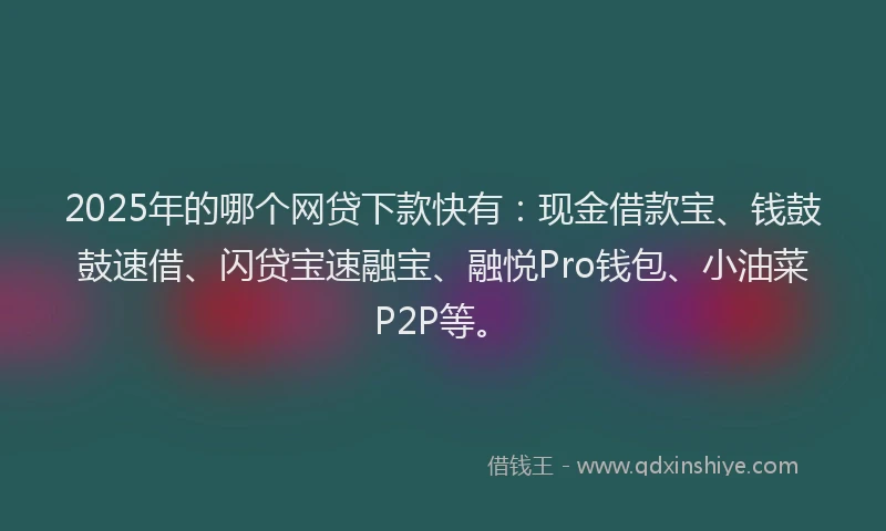 2025年的哪个网贷下款快有：现金借款宝、钱鼓鼓速借、闪贷宝速融宝、融悦Pro钱包、小油菜P2P等。