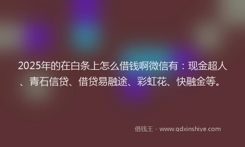 2025年的在白条上怎么借钱啊微信有：现金超人、青石信贷、借贷易融途、彩虹花、快融金等。