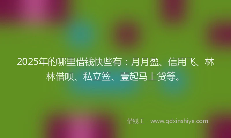 2025年的哪里借钱快些有：月月盈、信用飞、林林借呗、私立签、壹起马上贷等。