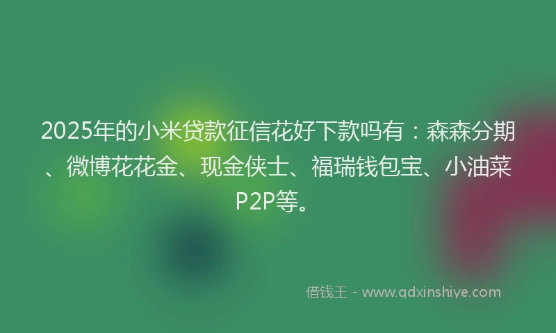 2025年的小米贷款征信花好下款吗有：森森分期、微博花花金、现金侠士、福瑞钱包宝、小油菜P2P等。
