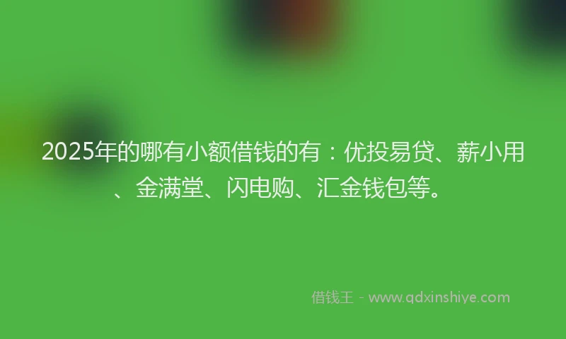 2025年的哪有小额借钱的有：优投易贷、薪小用、金满堂、闪电购、汇金钱包等。