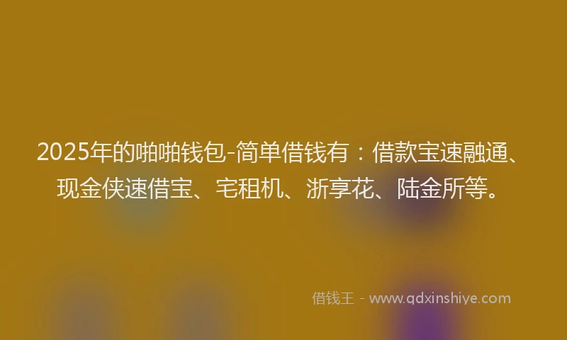 2025年的啪啪钱包-简单借钱有：借款宝速融通、现金侠速借宝、宅租机、浙享花、陆金所等。