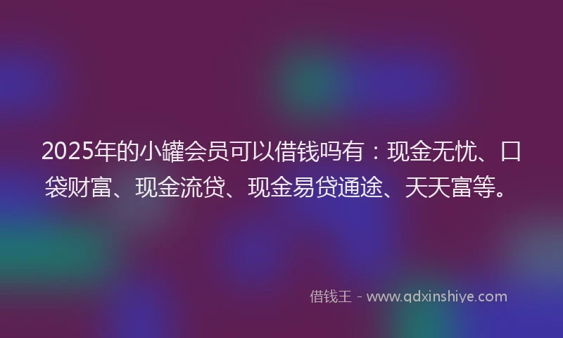 2025年的小罐会员可以借钱吗有：现金无忧、口袋财富、现金流贷、现金易贷通途、天天富等。