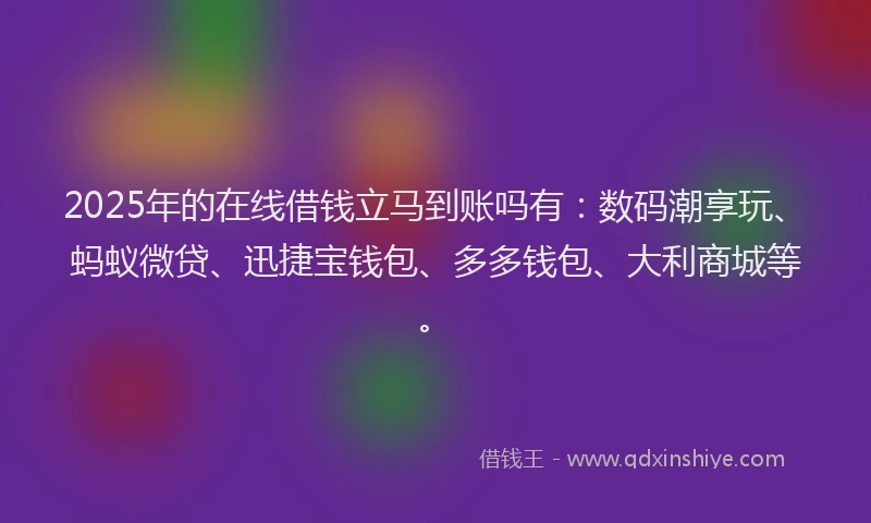 2025年的在线借钱立马到账吗有：数码潮享玩、蚂蚁微贷、迅捷宝钱包、多多钱包、大利商城等。