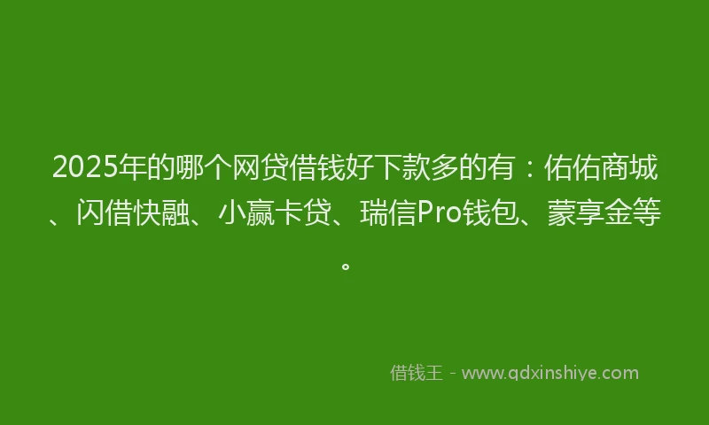 2025年的哪个网贷借钱好下款多的有：佑佑商城、闪借快融、小赢卡贷、瑞信Pro钱包、蒙享金等。