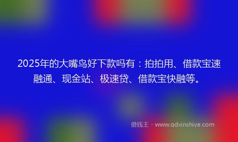 2025年的大嘴鸟好下款吗有：拍拍用、借款宝速融通、现金站、极速贷、借款宝快融等。