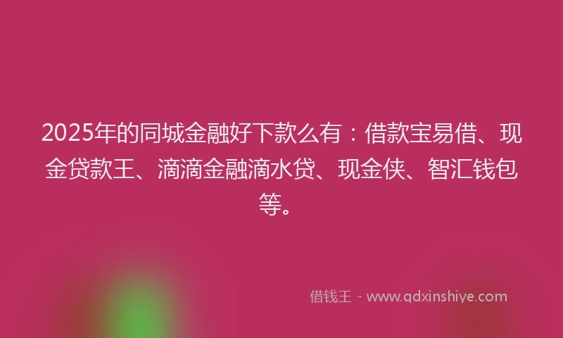 2025年的同城金融好下款么有：借款宝易借、现金贷款王、滴滴金融滴水贷、现金侠、智汇钱包等。